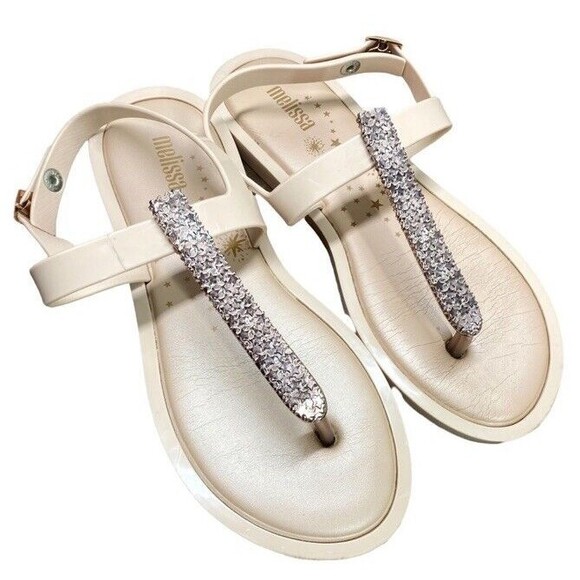 Melissa Slim II Thong T Strap Jelly Sandal Metallic Nude EU 35/36/ US 5 - Picture 1 of 12